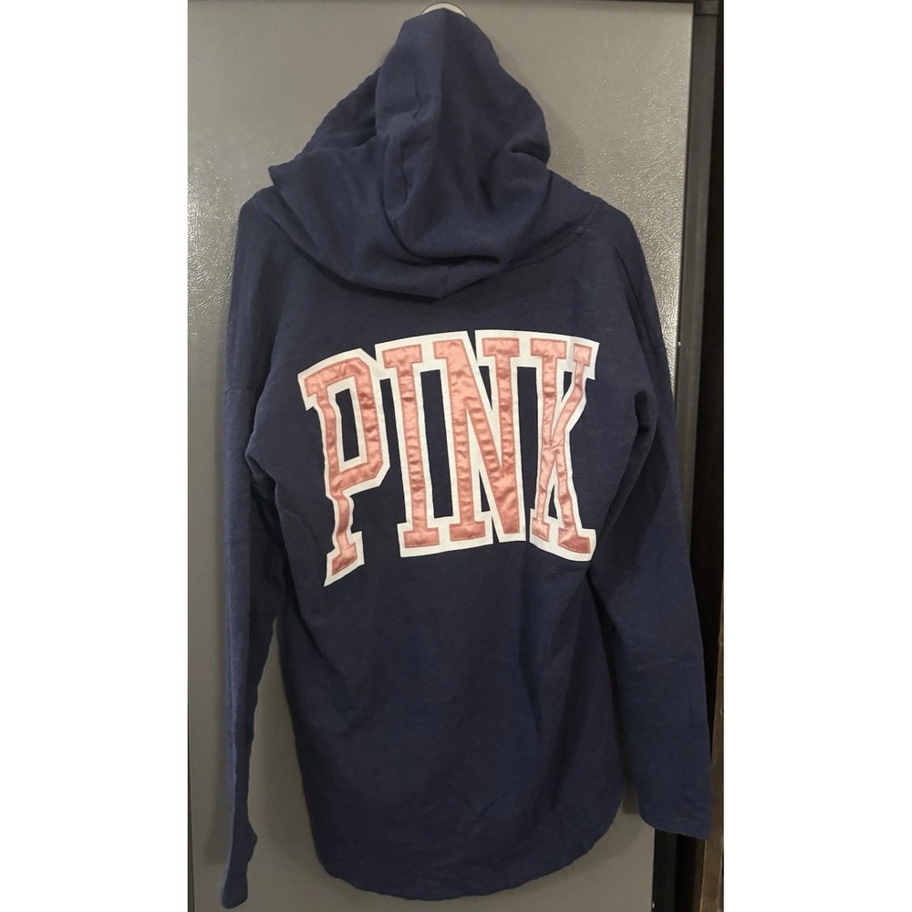 PINK Victoria's Secret Sweater Women's Large Blue Embroidered‎ Spell Out Hoodie